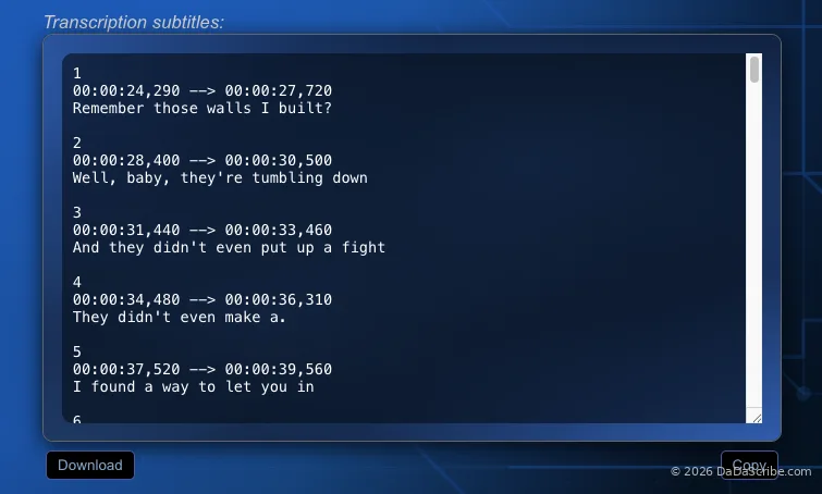 Completed lyrics extraction with timestamped output